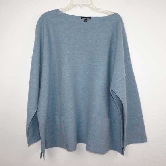 Eileen Fisher Tops - Eileen Fisher Boat Neck Top Women's Plus Size 1X Blue Wool Boxy